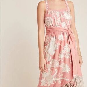 Anthropologie Lucille Embroidered Fringed Dress Size 14